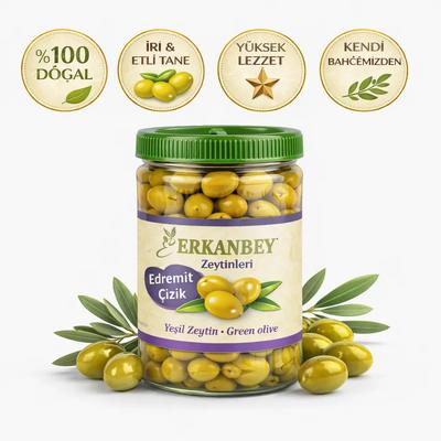 Erkanbey |Doğal Çizik Yeşil Zeytin (1 Kg)