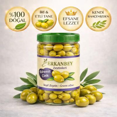Erkanbey |Duble Çizik Yeşil Zeytin (1 Kg)
