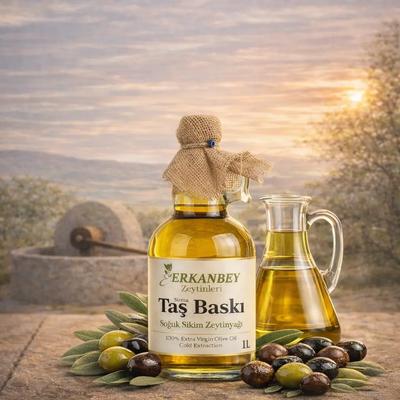 Erkanbey Altın Hasat | Premium Taş Baskı Soğuk Sıkım Zeytinyağı (1 L)
